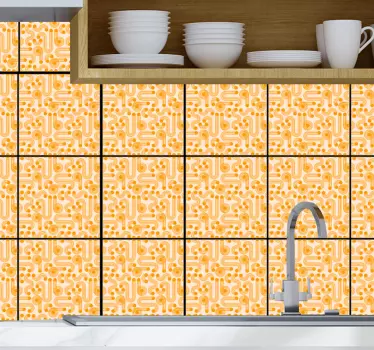 Sticker carrelage motifs géométriques orange - TenStickers