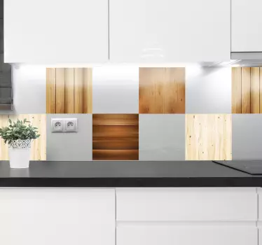 sticker cuisine tuiles en bois - TenStickers
