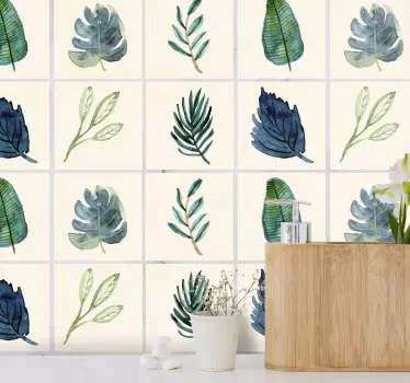 Sticker carrelage feuilles vertes tropicales - TenStickers