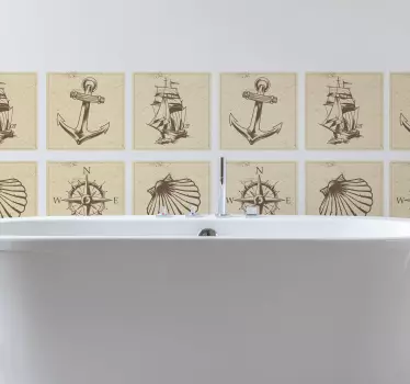 Sticker salle de bain carrelage objets de la mer - TenStickers