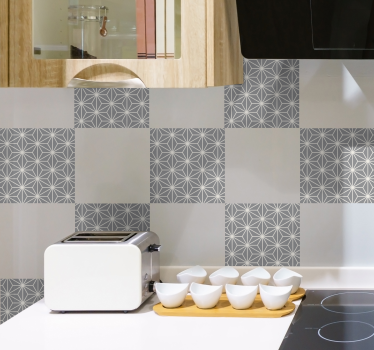Carrelage adhésif cuisine motif géométrique gris et blanc - TenStickers
