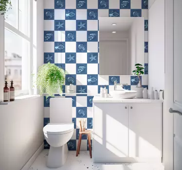 Sticker salle de bain carrelage vie marine - TenStickers