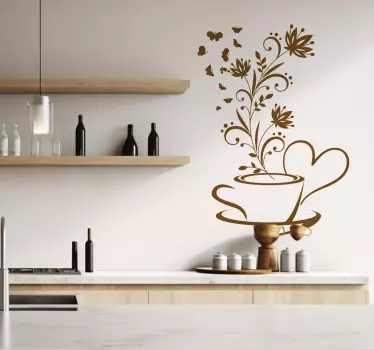 Sticker cuisine café avec des fleurs - TenStickers