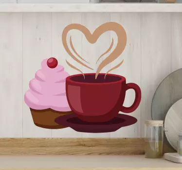  Autocollant de battement de coeur de café - TenStickers