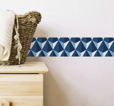 Sticker mural salon - Frise murale adhésive triangles bleus - TenStickers