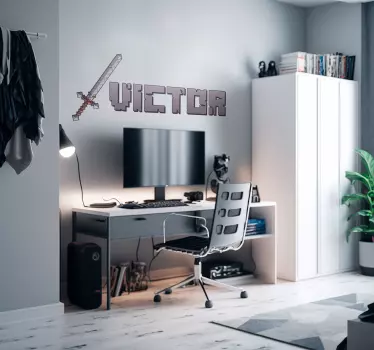 Sticker mural épée jeu vidéo avec prénom - TenStickers