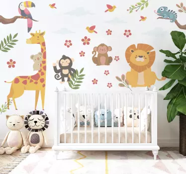Sticker animaux jungle joyeux - TenStickers