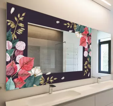 Sticker salle de bain miroir décoration fleurs - TenStickers
