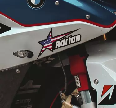 Sticker moto personnalisé prénom et drapeau États-Unis - TenStickers