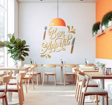 Sticker restaurant d'entreprise Bon appétit avec couverts - TenStickers