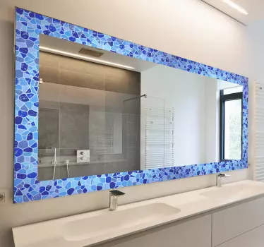 Sticker miroir salle de bain  cadre bleu - TenStickers