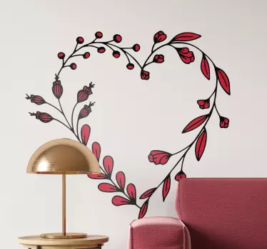 Sticker amour motif floral en forme de cœur - TenStickers