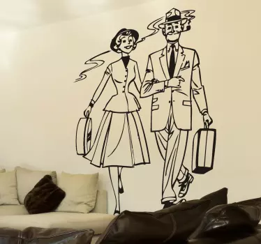 Autocollant mural rétro voyage couple - TenStickers