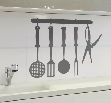 Autocollant mural ustensiles suspendus - TenStickers