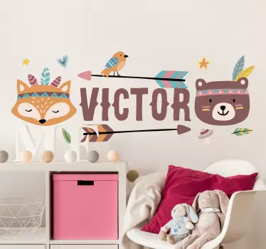 Sticker chambre enfant animaux forêt avec prénom - TenStickers