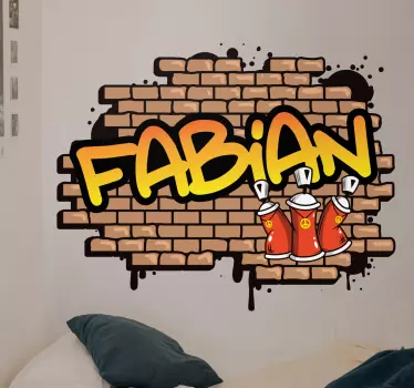 Autocollant prénom en graffiti avec bombes de peinture rouge - TenStickers