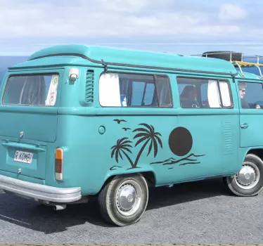 Sticker camping car coucher de soleil et palmiers - TenStickers