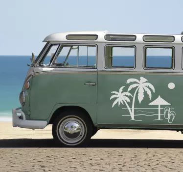 Sticker camping car plage et palmiers - TenStickers