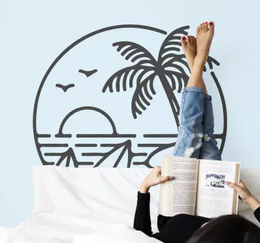 Sticker surf logo plage forme ronde - TenStickers