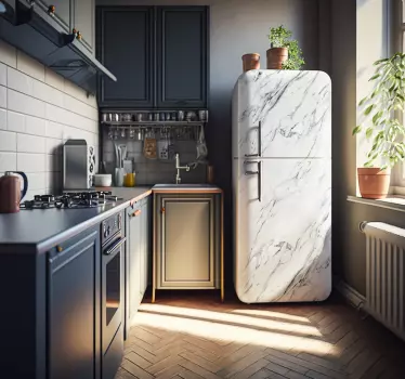 Sticker frigo cuisine effet texture marbre blanc - TenStickers