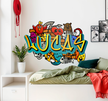 Sticker graffiti urbain chambre ado avec nom - TenStickers