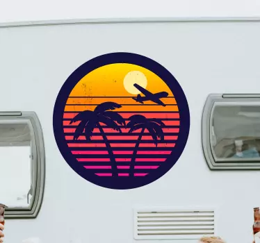 Sticker camping car palmiers rétro orange - TenStickers