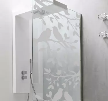 Sticker paroi de douche salle de bain oiseaux sur branche - TenStickers
