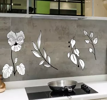 Sticker cuisine avec fleurs pour armoires - TenStickers