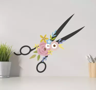 Décoration murale ciseaux et fleurs - TenStickers