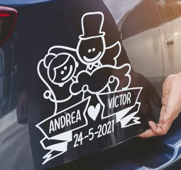 Sticker mariage personnalisable noms des mariés voiture - TenStickers