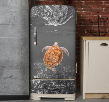 Enveloppe de réfrigérateur de natation tortue noir et blanc - TenStickers