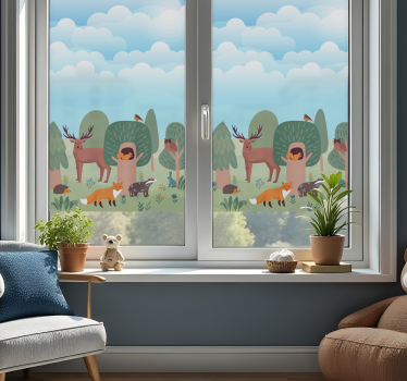 Film occultant fenêtre scène d'animaux de la forêt - TenStickers