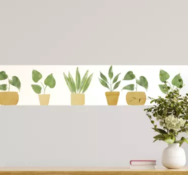 Frise sticker fleurs et plantes d'intérieur aquarelle - TenStickers