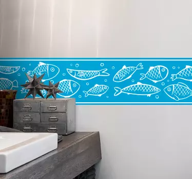 Sticker salle de bain - Frise tapisserie murale poissons - TenStickers