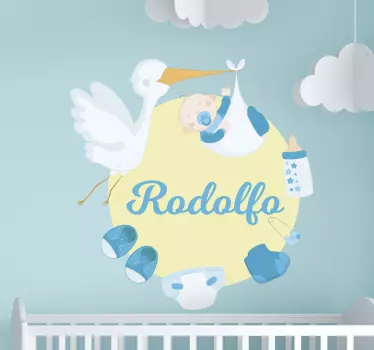 Sticker chambre bébé bleu cigogne - TenStickers