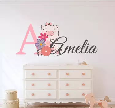 Sticker bébé cochon avec prénom - TenStickers