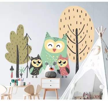 Sticker Animal Sauvage Hiboux colorés dans l'arbre - TenStickers