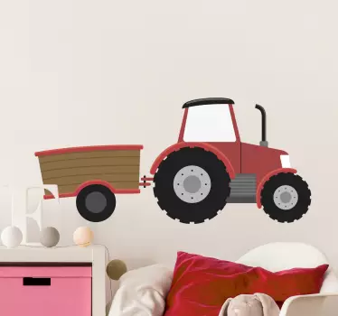 Sticker animaux de la ferme remorque de tracteur rouge - TenStickers