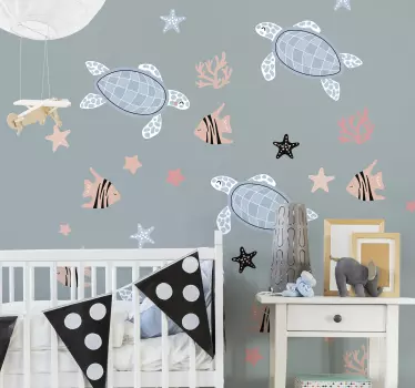 Sticker Animaux Tortues et poissons de mer - TenStickers