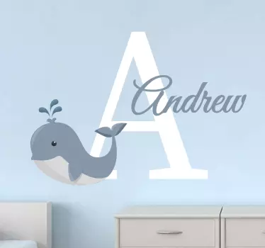 Sticker chambre bébé baleine avec nom personnalisable - TenStickers