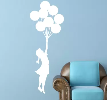 Sticker mural pour salon Banksy fille ballons monocolore - TenStickers