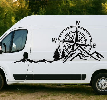 Sticker camion boussole et montagnes - TenStickers