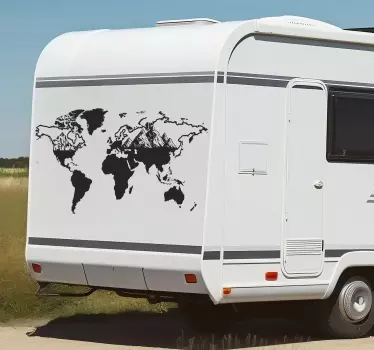 Sticker camping car carte du monde avec montagnes - TenStickers