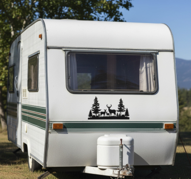 Sticker camping car famille de cerfs en forêt - TenStickers