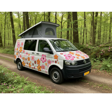 Sticker camping car fleurs joyeuses colorées - TenStickers