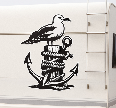 Sticker camping car mouette à ancre noire - TenStickers