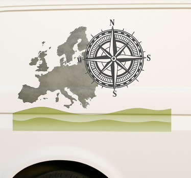 Autocollant camping car paysage mondial et boussole - TenStickers