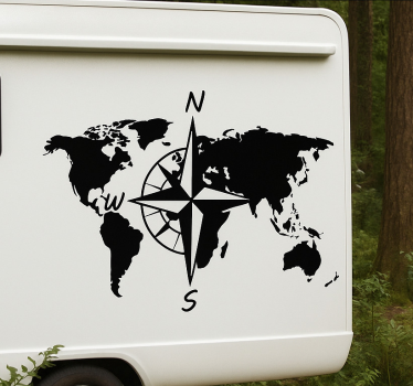 Autocollant camping car worldmap avec compas - TenStickers