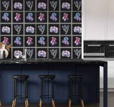 Sticker carrelage champignons  fond noir - TenStickers