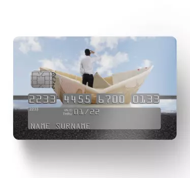 Sticker carte bancaire aventure en bateau en papier - TenStickers
